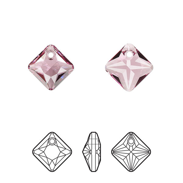 Drop 2pk rose, Crystal Passions® 11.5mm pendant princess cut 6431 image number 0