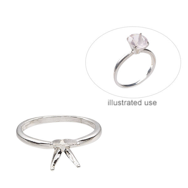 Ring, Sure-Set™, sterling silver, 8mm 4-prong round setting, size 7. Sold individually. image number 0