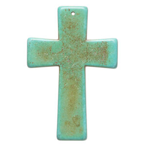 "Magnesite" / resin 1pkg1, top-drilled cross focal teal / brown 60x40mm