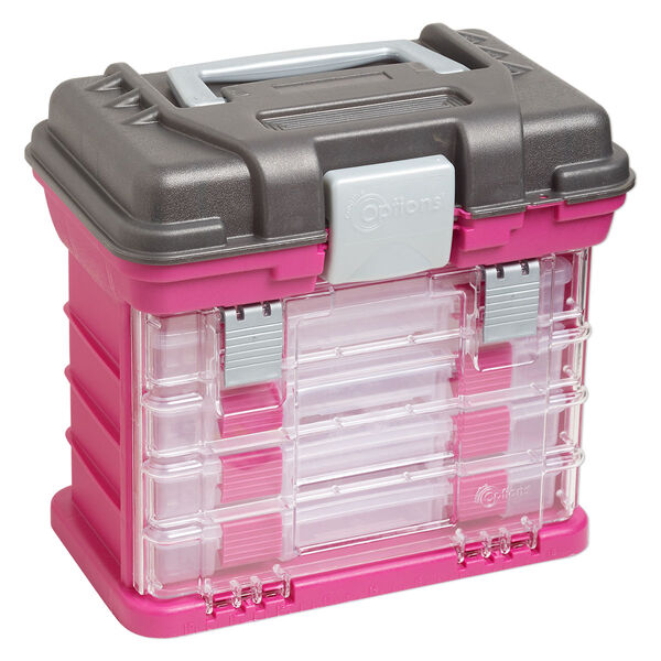 Tote, Plano® Creative Options, plastic, clear, pink, light grey and dark grey, 11 x 7-1/4 x 10 inches. Sold individually. image number 1