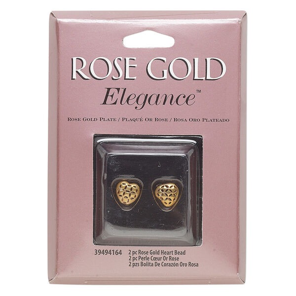Bead, rose gold-plated copper and lacquer, 8mm puffed heart with cutout. Sold per pkg of 2. image number 0