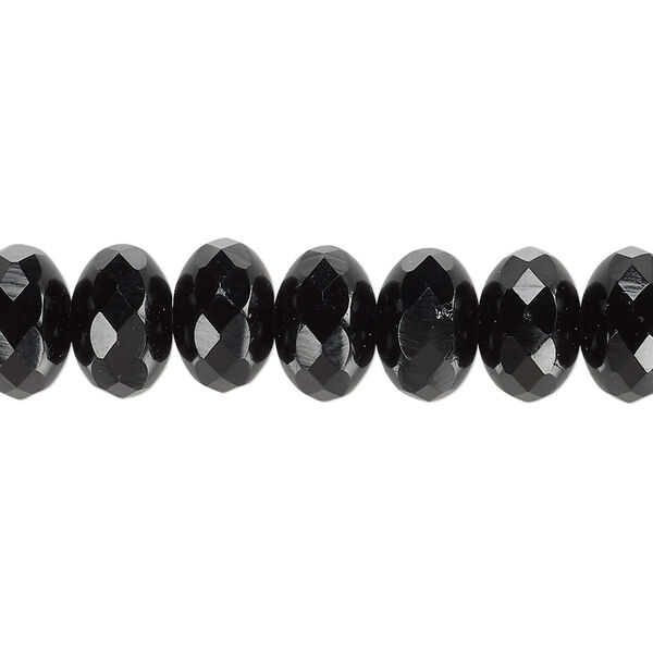 Bead, Czech fire-polished glass, jet, 11x7mm faceted rondelle. Sold per 15-1/2" to 16" strand. image number 0
