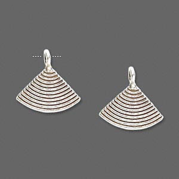 Drop, Hill Tribes, antiqued sterling silver, 15x11mm curved triangle with lines. Sold per pkg of 2. image number 0