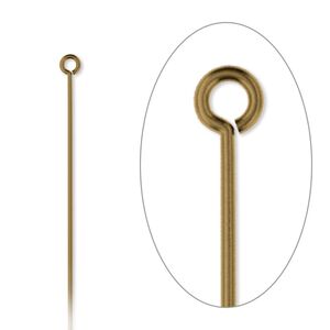Eye pin, antique gold-plated brass, 2-1/2 inches, 21 gauge. Sold per pkg of 500.