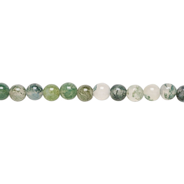 Bead, moss agate (natural), 4mm round, B grade, Mohs hardness 6-1/2 to 7. Sold per 15-1/2" to 16" strand. image number 0
