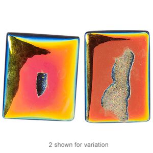 Druzy agate 1pkg1, hand-cut non-calibrated dichroic rectangle cab 31x24mm-40x30mm