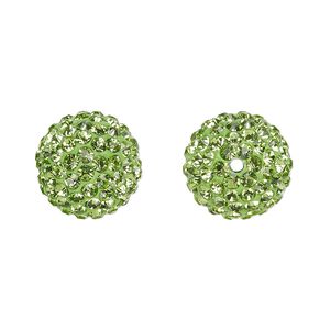 Bead, glass rhinestone / epoxy / resin, green, 14mm round. Sold individually.