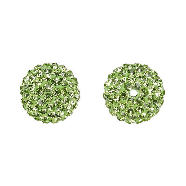 Bead, glass rhinestone / epoxy / resin, green, 14mm round. Sold individually. image number 0