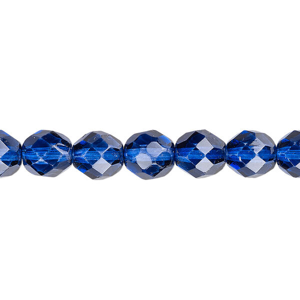 Bead, Czech fire-polished dipped décor glass, translucent cobalt, 8mm faceted round. Sold per pkg of 600 (1/2 mass). image number 0