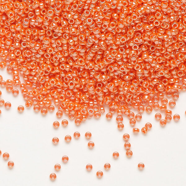 Seed bead, Miyuki, glass, pkg/250g, #15 rocaille, opaque luster orange (RR-424). image number 0