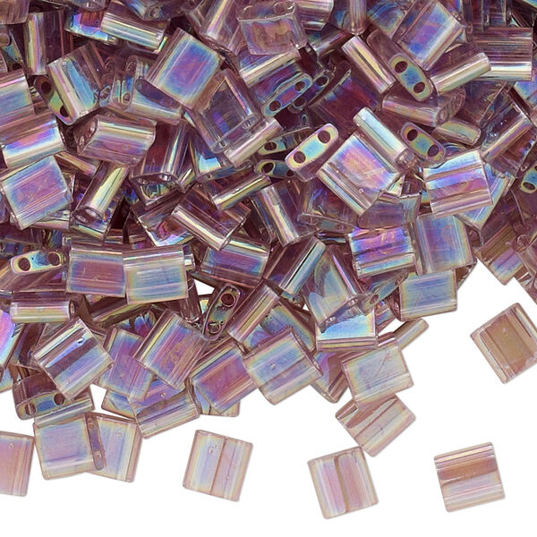 Seed bead, TILA®, glass, pkg/40g, 5mm full tila square, translucent rainbow light amethyst, (TL-256). image number 0