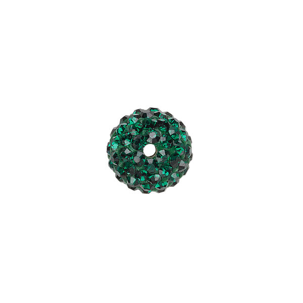 Bead, glass rhinestone / epoxy / resin, dark green, 12mm round. Sold individually. image number 1