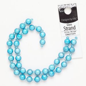 Bead 1pkg1 glass, 7-8mm round / 4x3mm rondelle, 15 inch assortment translucent blue