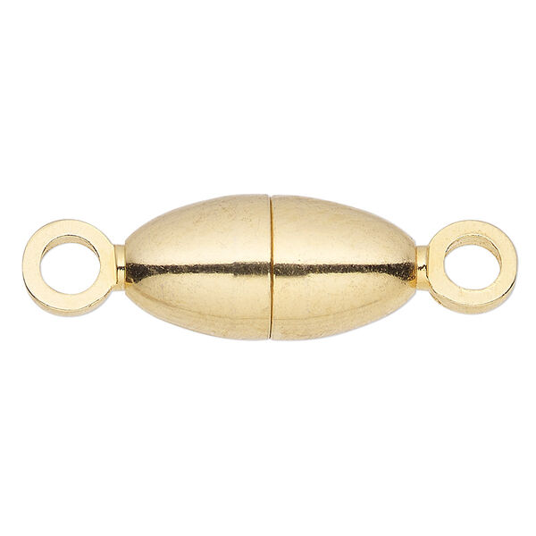 Clasp, magnetic, gold-finished brass, 12x6mm oval. Sold individually. image number 0