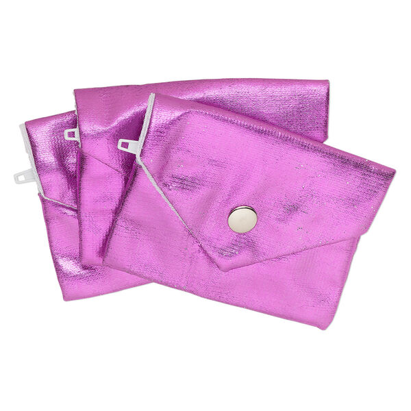 Pouch, metallic nylon, purple, 3x2.5-inches with snap and zipper. Sold per pkg of 3. image number 0