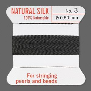 Thread, Griffin, silk, black, size #3. Sold per 2-meter card (approximately 78 inches).