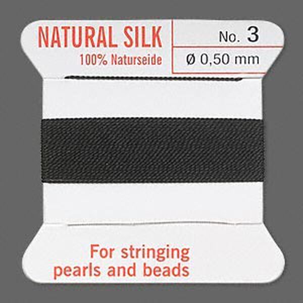 Thread, Griffin, silk, black, size #3. Sold per 2-meter card (approximately 78 inches). image number 0