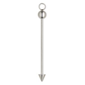 Drop pin, stainless steel, 2 inches with 6mm ball and twist-off head with 5mm cone, 37.5mm beadable length, fits beads with 1.7mm hole. Sold per pkg of 4.