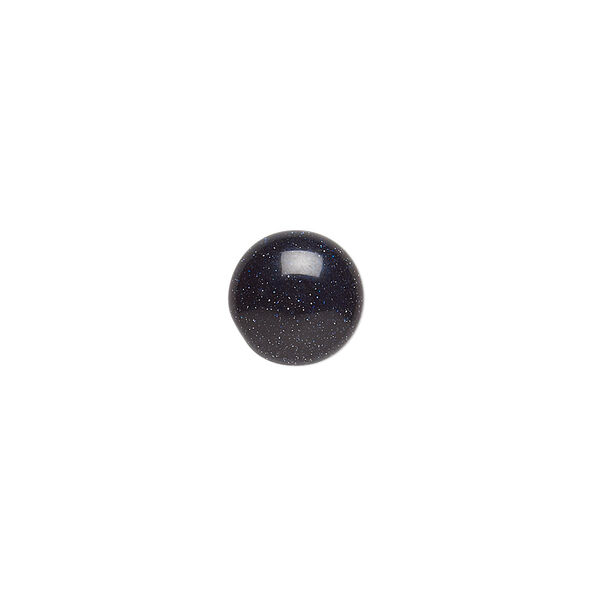 Cabochon, blue goldstone (glass) (man-made), 10mm calibrated round. Sold per pkg of 6. image number 0
