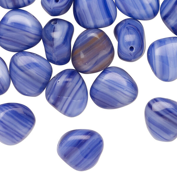 Bead, Czech pressed glass, opaque blue and dark blue with swirl design, small nugget. Sold per 2-ounce pkg. image number 0