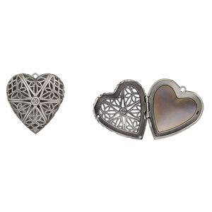 Pendant, gunmetal-finished "pewter" (zinc-based alloy), 41x40mm single-sided heart locket with cutout design. Sold per pkg of 2.