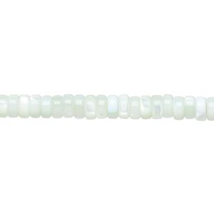 Bead, mother-of-pearl shell (dyed), green, 5x2mm heishi, Mohs hardness 3-1/2. Sold per 15-1/2" to 16" strand.