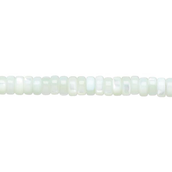 Bead, mother-of-pearl shell (dyed), green, 5x2mm heishi, Mohs hardness 3-1/2. Sold per 15-1/2" to 16" strand. image number 0