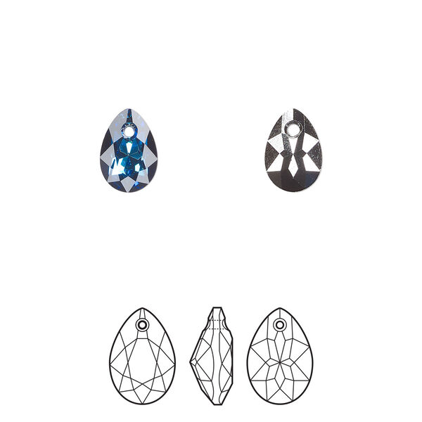 Drop 12pk crystal Bermuda blue P, Crystal Passions® 9x6mm pendant pear cut 6433 image number 0