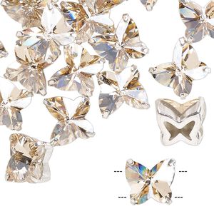 Sew-on 12pk honey silver plate, Preciosa Czech crystal 10mm spacer butterfly