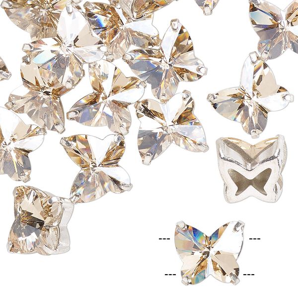 Sew-on 12pk honey silver plate, Preciosa Czech crystal 10mm spacer butterfly image number 0