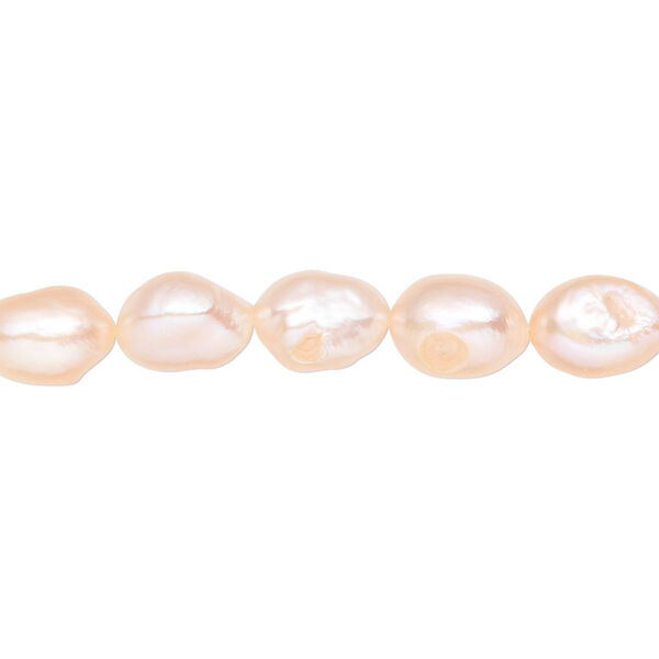 Pearl, cultured freshwater, peach, 7-9mm rice, D grade, Mohs hardness 2-1/2 to 4. Sold per 15-inch strand. image number 0