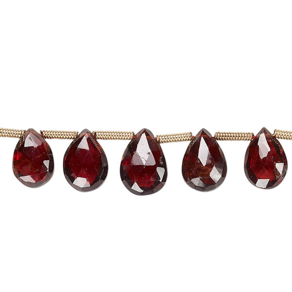 Bead, garnet (natural), 7x5mm-10x7mm graduated hand-cut top-drilled faceted puffed teardrop, B grade, Mohs hardness 7 to 7-1/2. Sold per 19-piece set. image number 0
