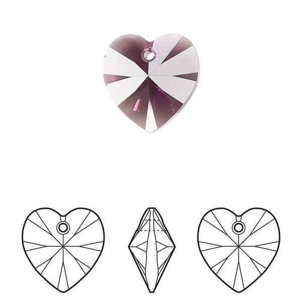 Drop 144pk amethyst, Swarovski® 14mm pendant heart 6228 image number 0