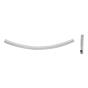 Bead, sterling silver, 69x3mm curved round tube. Sold per pkg of 2.