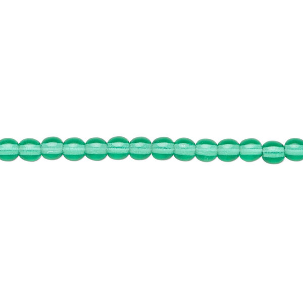 Bead, Czech glass druk, transparent teal, 4mm round. Sold per 15-1/2" to 16" strand. image number 0