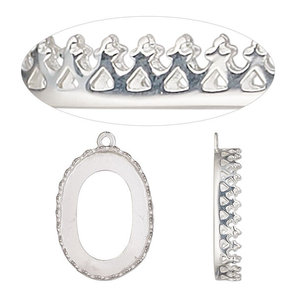 Drop, sterling silver, 20x14.5mm oval with decorative trim and open back with 18x13mm oval cabochon bezel setting. Sold individually. image number 0