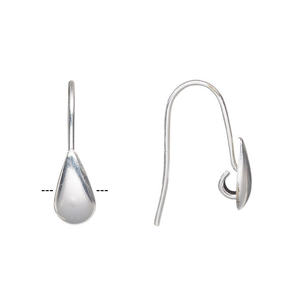 Ear wire, silver-plated brass, 20mm fishhook with 9x5mm teardrop and hidden open loop, 22 gauge. Sold per pkg of 5 pairs. image number 0