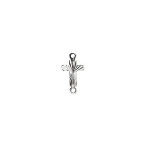 Link, silver-plated brass, 10x7mm single-sided diamond-cut cross. Sold per pkg of 10.
