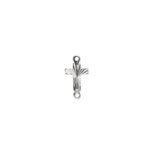 Link, silver-plated brass, 10x7mm single-sided diamond-cut cross. Sold per pkg of 10. image number 0