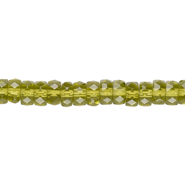 Bead, Czech fire-polished glass, olivine, 6x3mm faceted rondelle. Sold per 15-1/2" to 16" strand. image number 0