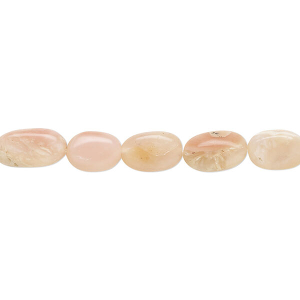Bead, pink opal (natural), 8x6mm-12x7mm hand-cut flat oval with 0.4-1.4mm hole, C grade, Mohs hardness 5 to 6-1/2. Sold per 14-inch strand. image number 0