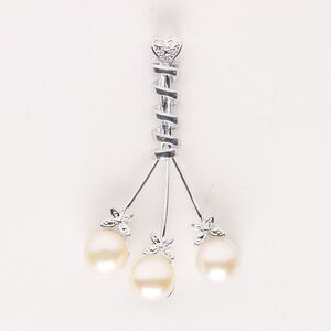 Pendant, imitation rhodium-finished "pewter" (zinc-based alloy) / glass pearl / cultured freshwater pearl (dyed), light satin pink, 50x30mm-52x33mm with heart and butterfly design. Sold individually.