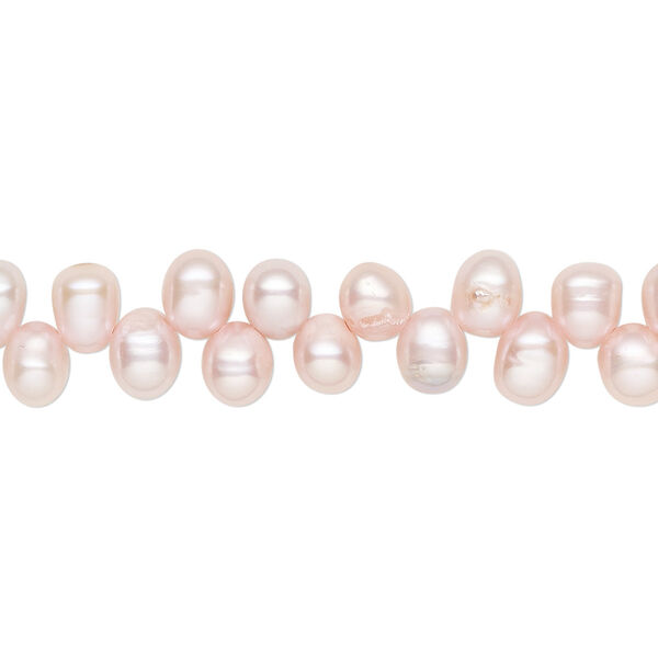 Pearl, cultured freshwater (dyed), blush, 6x4mm-7x5mm top-drilled rice with 0.4-0.5mm hole, D grade, Mohs hardness 2-1/2 to 4. Sold per 15-inch strand. image number 0
