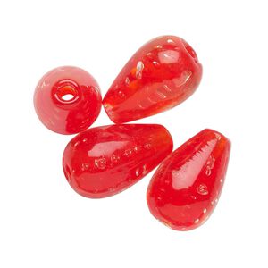 Bead, lampworked glass, translucent red, 17x11mm teardrop. Sold per pkg of 4.