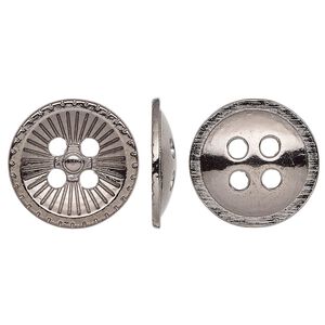 Button, gunmetal-finished "pewter" (zinc-based alloy), 18mm single-sided corrugated round. Sold per pkg of 20.