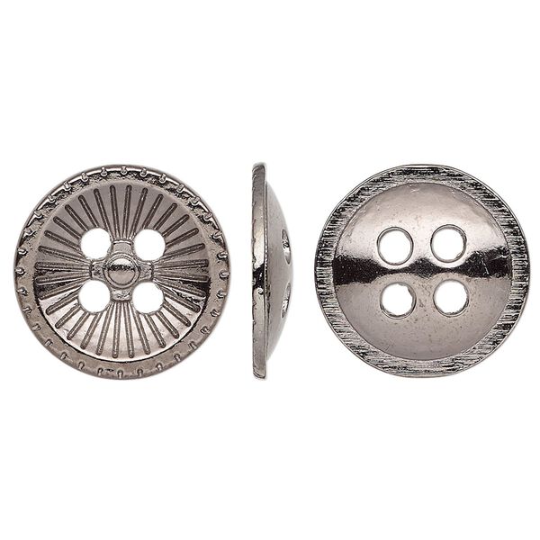 Button, gunmetal-finished "pewter" (zinc-based alloy), 18mm single-sided corrugated round. Sold per pkg of 20. image number 0