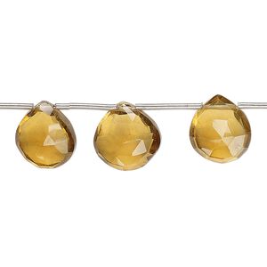 Golden quartz 1pkg13, hand-cut top-drilled faceted puffed teardrop bead 9x9mm-12x11mm
