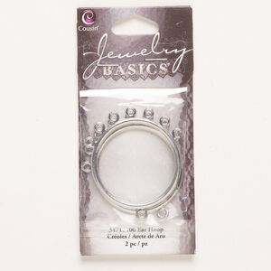 Focal, brass, pkg/2, silver finish, 34mm open round with 7 bottom loops.