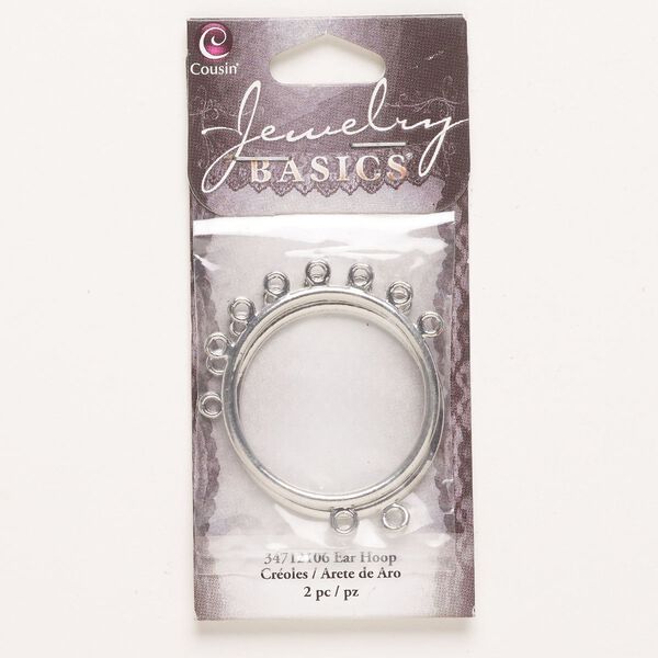 Focal, brass, pkg/2, silver finish, 34mm open round with 7 bottom loops. image number 0