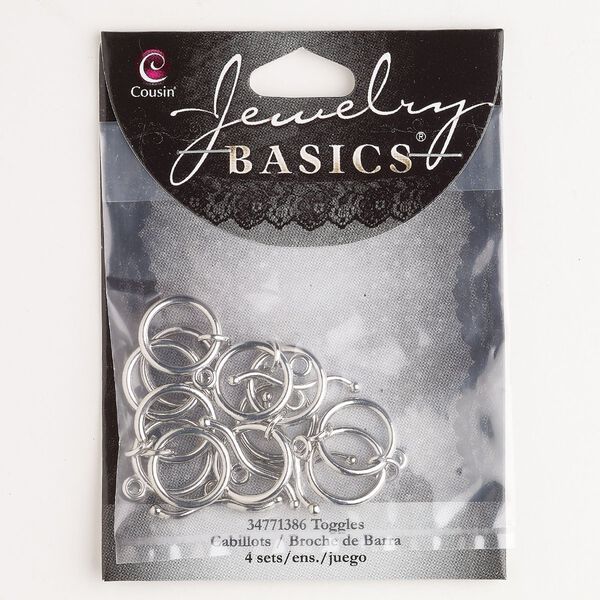 Clasp toggle 1pkg8, 14mm round, silver-finished steel 1-strand image number 0